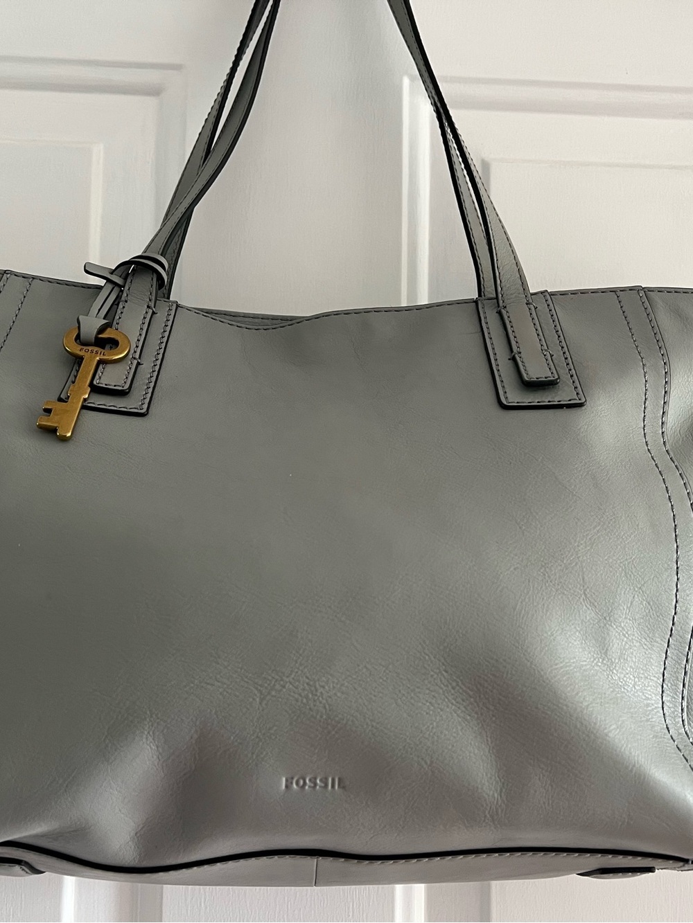 Fossil Gray Leather Tote with Subtle Logo